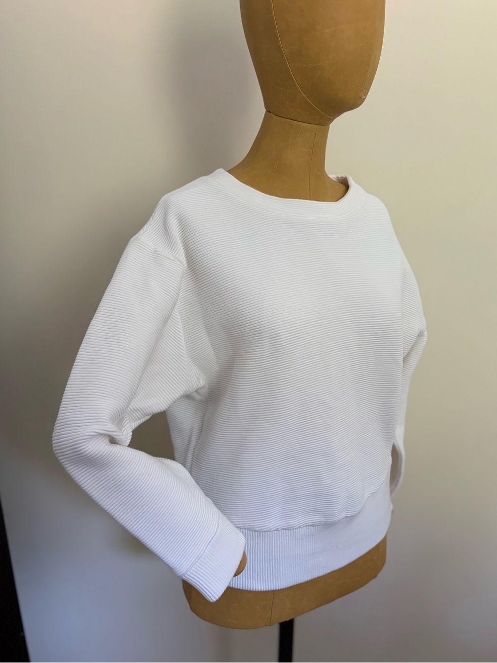 ARITZIA WILFRED FREE 100% Cotton Ivory Ribbed Crewneck Sweater (XS)